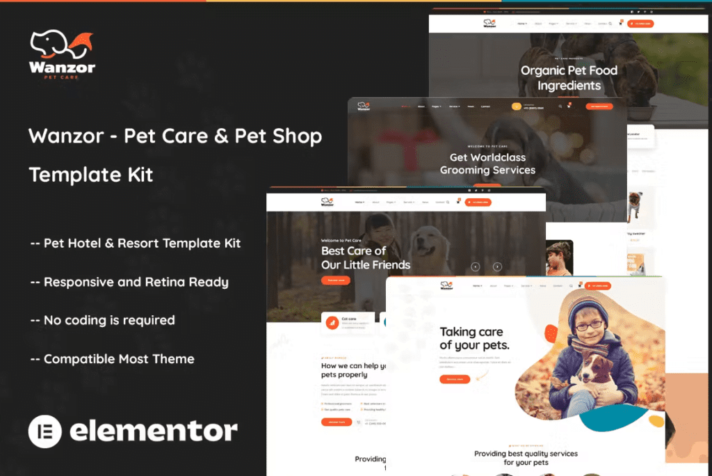 Wanzor - Pet Care & Pet Shop Elementor Pro Template Kit