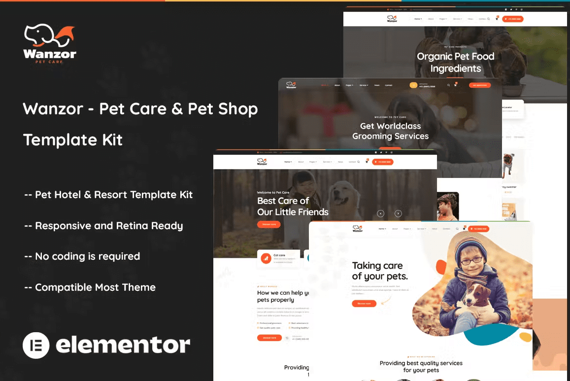 Wanzor - Pet Care & Pet Shop Elementor Pro Template Kit