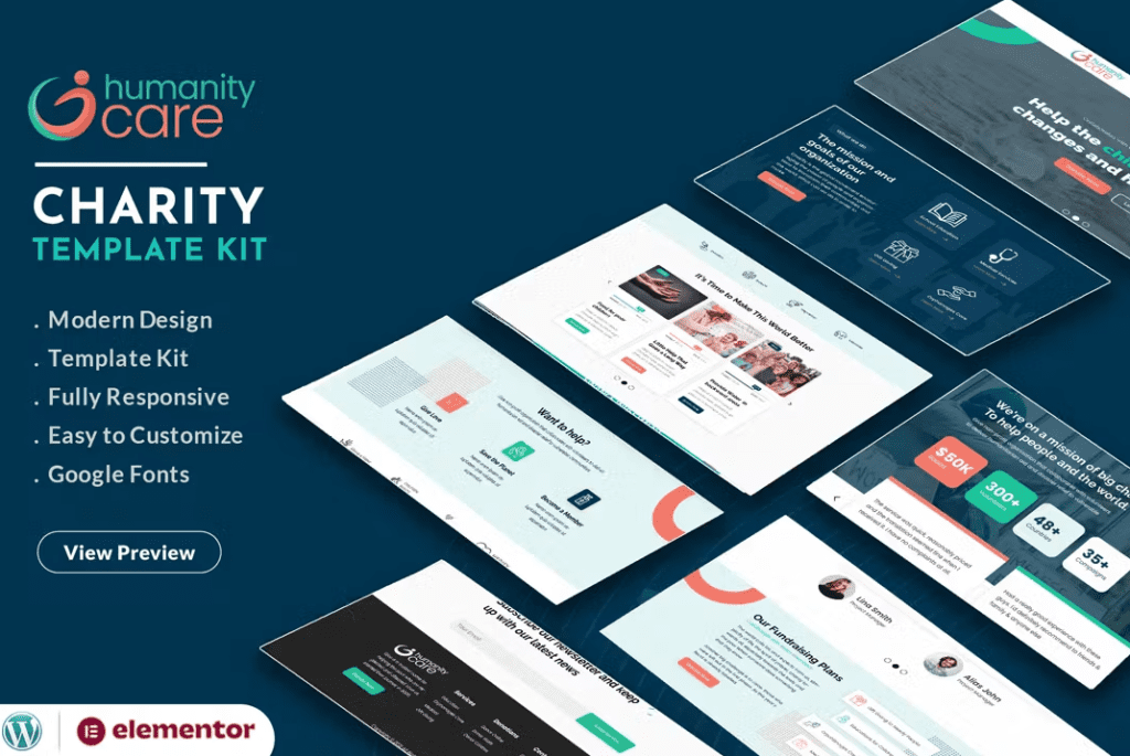 Humanity Care - Nonprofit Charity & Donation Elementor Template Kit