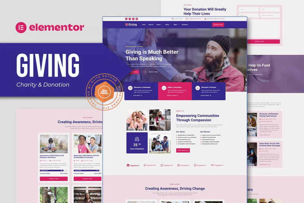 Giving - Charity & Donation Elementor Template Kit Free Download