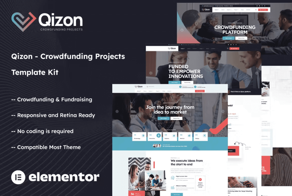 Qizon - Crowdfunding Projects Elementor Template Kit