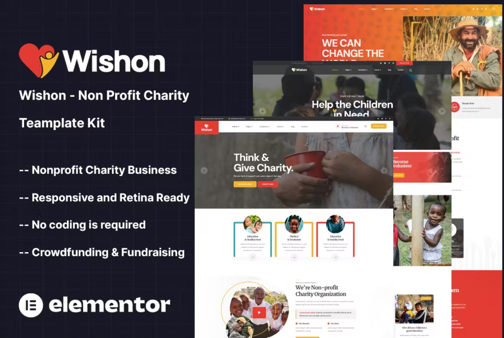 Wishon Non Profit Charity Elementor Template Kit