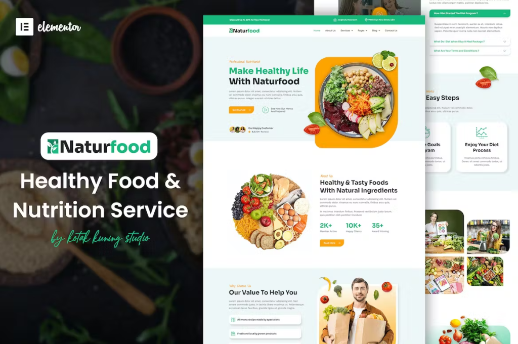 Naturfood Healthy Food & Nutrition Specialist Elementor Template Kit