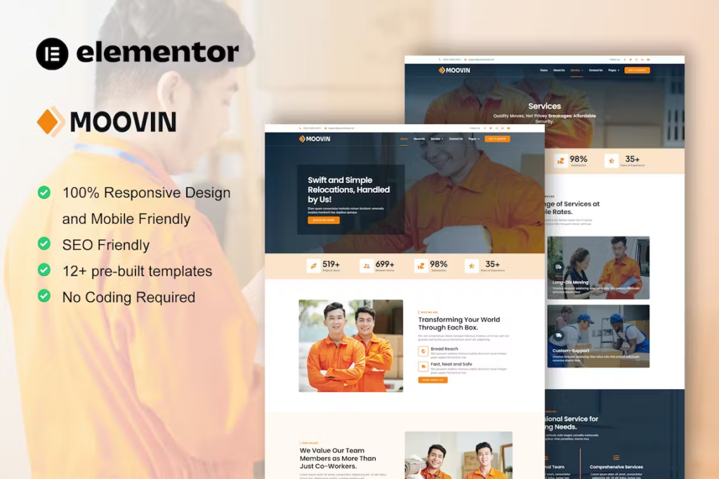 Moovin - Moving Company Elementor Pro Template Kit