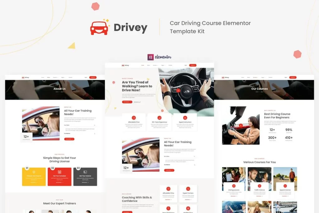 Drivey Car Driving Course Elementor Template Kit