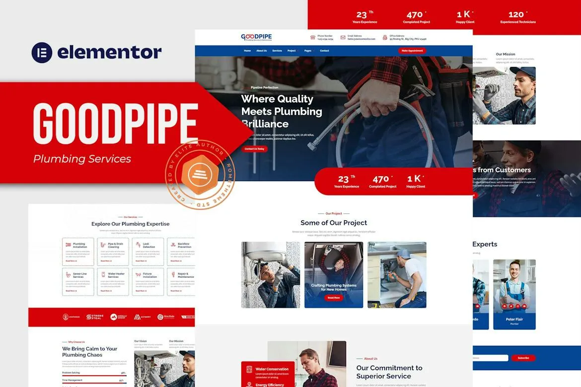 Goodpipe Plumbing Services Elementor Template Kit Free Download