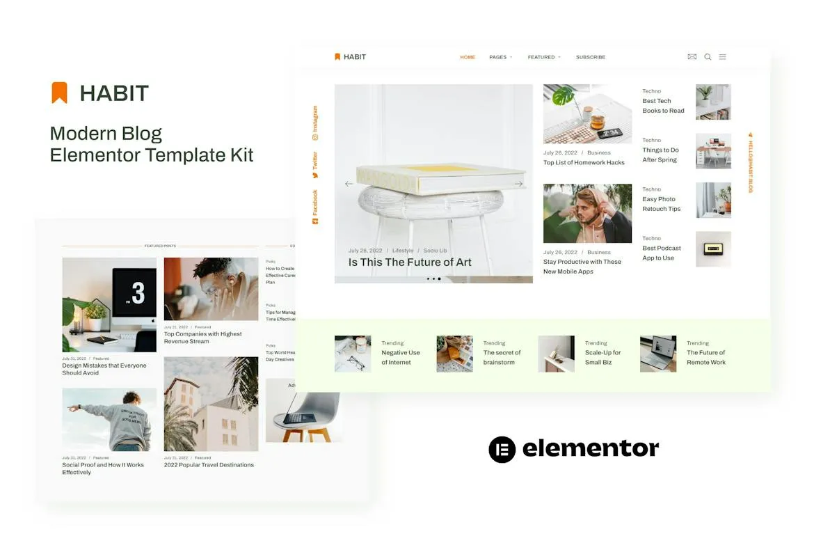 Habit Modern Blog Elementor Template Kit Free Download