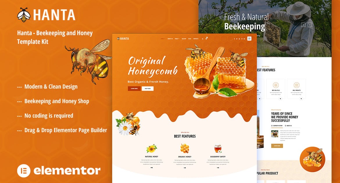 Hanta Beekeeping & Honey Elementor Template Kit Free Download